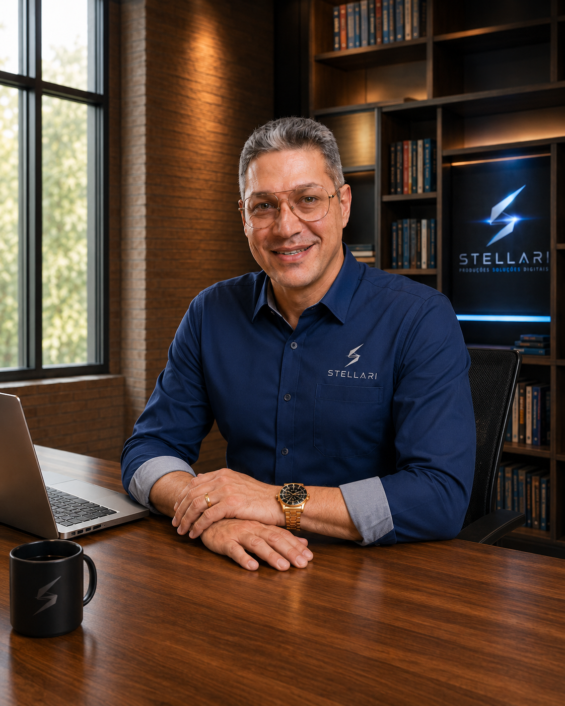 Lúcius Stellari em ambiente corporativo Stellari